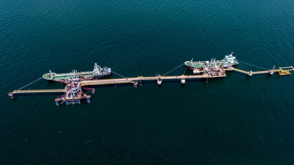Aerial view crude oil tanker ship and tugboat, Global business import export freight shipping crude oil logistic transport international, Crude oil tanker ship industrial sea freight logistic maritime