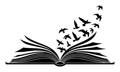 birds flying from open book knowledge and freedom vector concept