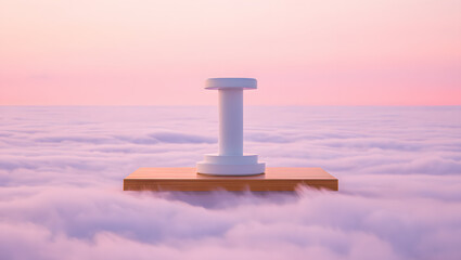 Minimalist Podium Mockup: Product Showcase Above Clouds, Advertising Template, Serene Pastel Sunset.