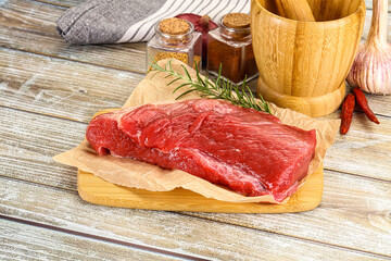 Raw beef flesh for cooking