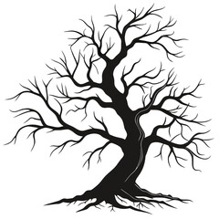 Gnarled ancient tree silhouette bare