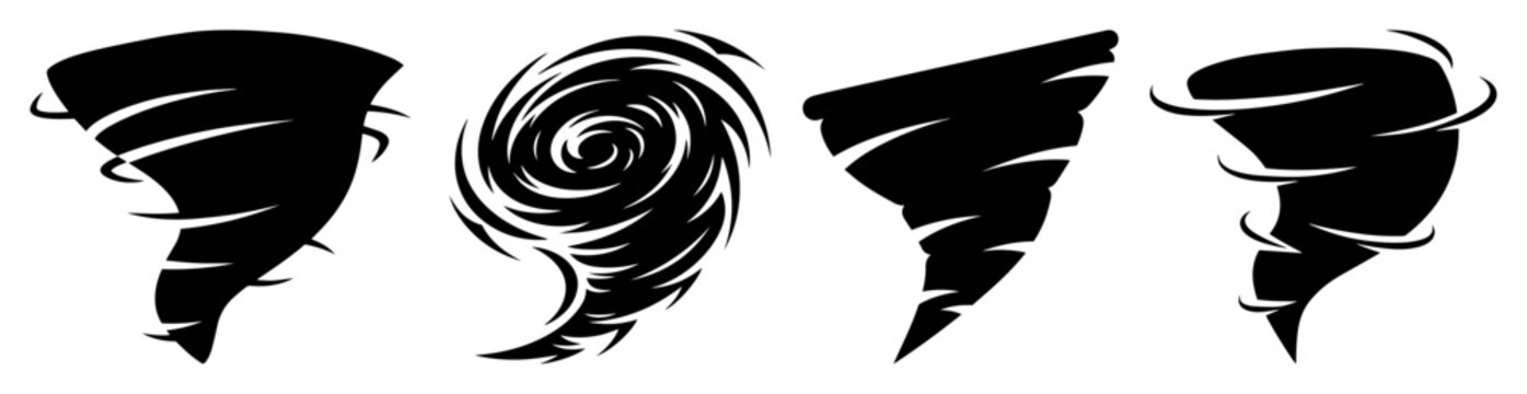 tornado hurricane cyclone icons set monochrome vector illustration