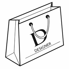 Black designer shopping bag with white background logo