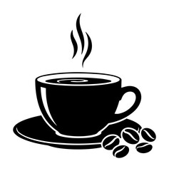 hot coffee cup with steam and beans for cafe logo vector icon