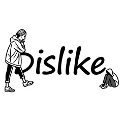 Dislike word with sad figures text typography