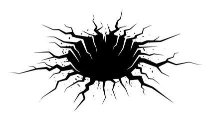 cracked hole in ground impact crater vector silhouette © Camel