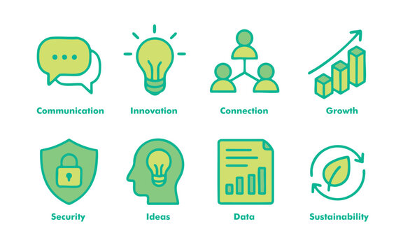 Modern Business and Technology Icon Set - Flat Line Vector