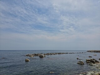 South Korea, Yeongdeok sea, beautiful coast, clear and clean seascape, sky, sea, seagull background - 한국, 영덕의 바다, 아름다운 해안가, 맑고 깨끗한 바다 풍경, 하늘, 바다, 갈매기 배경