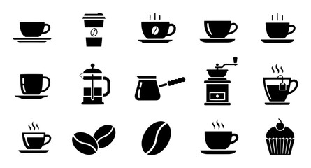 coffee cup icon set monochrome vector illustration