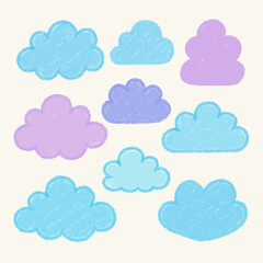 Obraz premium A collection of pastel-colored hand-drawn cloud illustrations.
