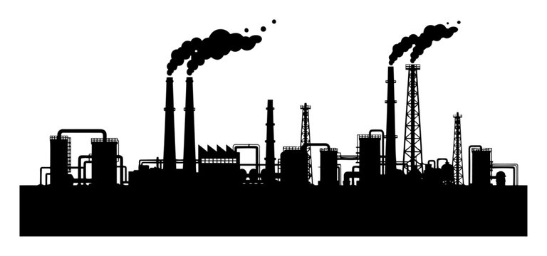 industrial factory with chimneys smoke monochrome vector illustration