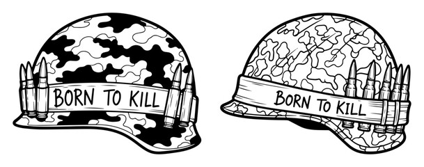 born to kill military helmet anti war symbol vector illustration