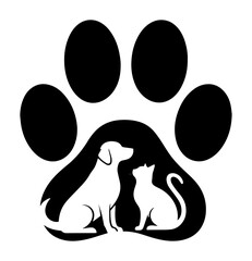 dog and cat in paw print pet care veterinary logo vector © Camel