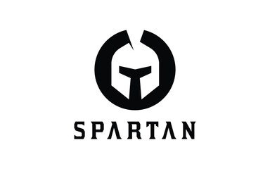 Spartan Warrior Helmet Logo in Bold Black Circular Style with Cracked Top and Classic Typeface for Gaming or Tactical Branding