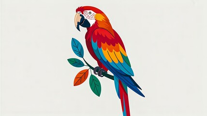 Fototapeta premium Colorful parrot illustration perched on branch with vibrant feathers and abstract background elements 