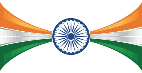 Stylized Indian flag with flowing saffron, white, and green bands and central Ashoka Chakra, symbolizing national pride and unity