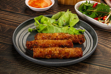 Fried Vietnamese spring roll with special sauce