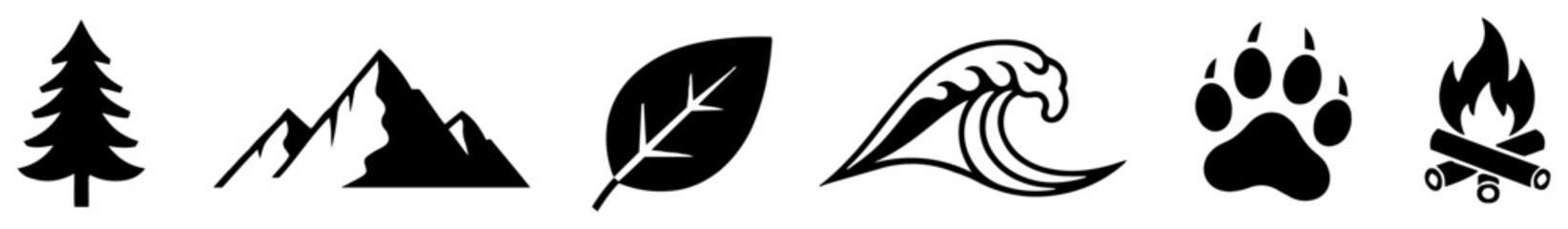 nature environment symbols set monochrome vector illustration