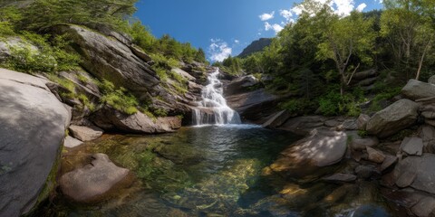 Waterfall adventure in nature hdr 360 degrees hdri landscape view