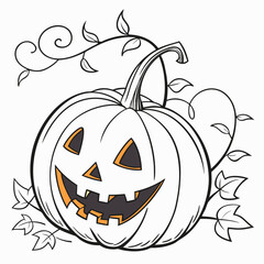 Grinning jack o lantern with vines and leaves pumpkin