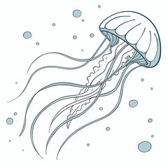 Blue jellyfish with flowing tentacles ocean © rabby