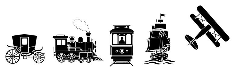 vintage transport icon set retro vehicle vector illustration