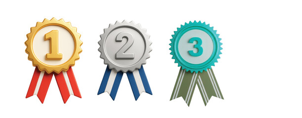 Gold, Silver, and Bronze Medals with Ribbons for First