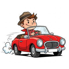 a cartoon man is driving a car