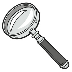 Magnifying glass tool with silver rim and dark handle