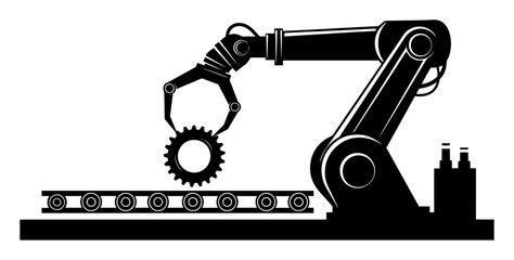 industrial robotic arm working on a factory conveyor belt automation concept