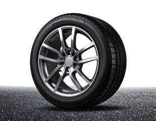 Obraz premium Firefly_Luxury car tire mounted on a high-end aluminum alloy rim, placed on asphalt for a rea 83853.