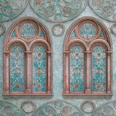 Obraz premium Intricate Seamless Pattern Featuring Royal Palace Arches and Floral Designs in Stunning Detail
