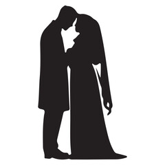 Silhouette illustration of a bride and groom couple standing together in love