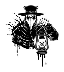 plague doctor with lantern vintage illustration © Camel