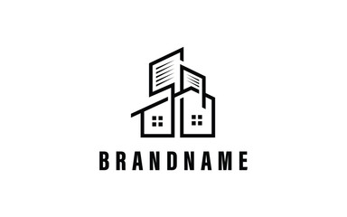 Modern Real Estate Logo Template with Combination of House and Building in Minimalist Line Style Design