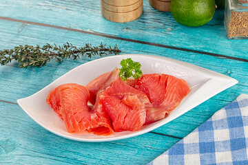Delicous sliced salmon fillet  ready to eat