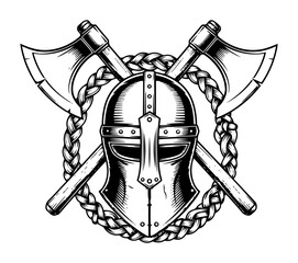 viking helmet with crossed axes emblem vector