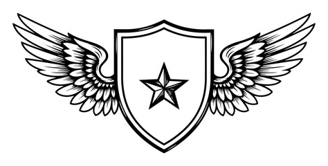 Fototapeta premium winged shield star emblem vector illustration