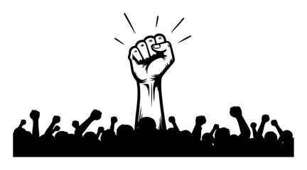 raised fist over crowd protest silhouette vector