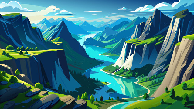 A stunning aerial view taken from Norway captures dramatic cliffs, lush greenery, and crystal-clear blue waters. The scene features the famous Krag plateau rising above the fjord