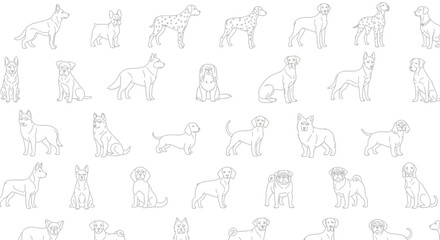 Canine Breeds and Dog Types Line Art Set