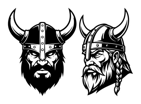 viking warrior head with horned helmet vector mascot