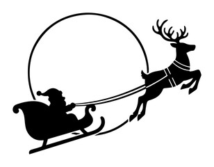 santa claus in sleigh with reindeer silhouette frame © Camel