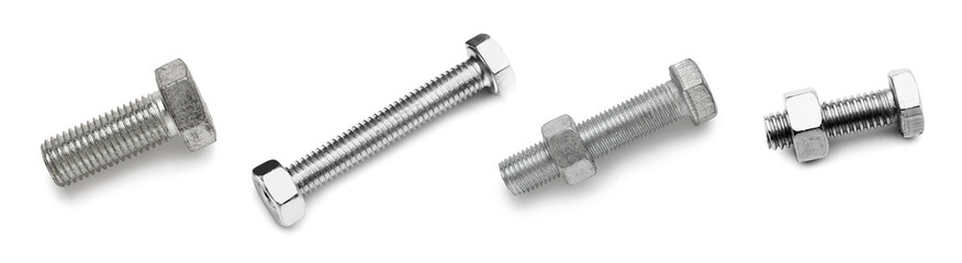 Set of bolts and nuts on white background