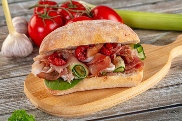 Ciabatta with cured parma and tomato