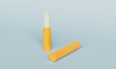 노란색 케이스 립 밤 스틱 목업 Lip Balm Stick in Yellow Case Mock up