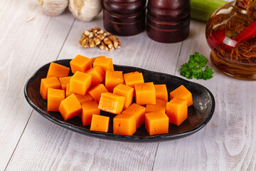 Yellow cheddae cheese cubes snack