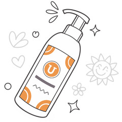 Sunscreen bottle with playful elements pump orange