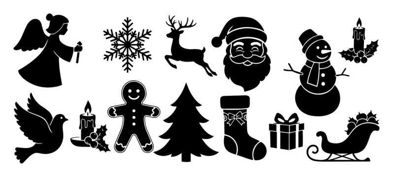 christmas icons silhouette set vector illustration