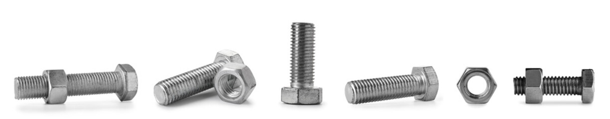 Set of bolts and nuts on white background